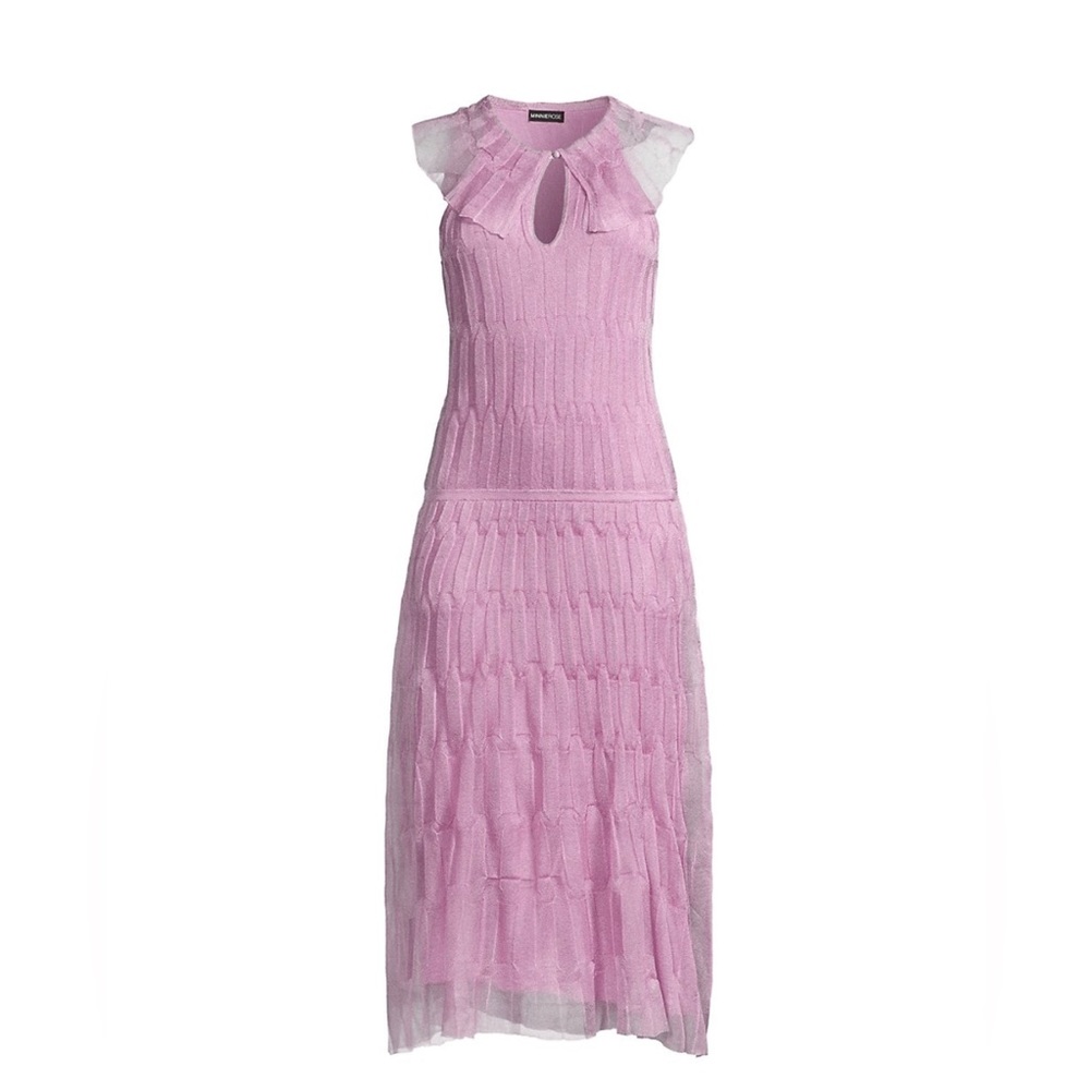 NWT MinnieRose VISCOSE RUFFLE NECK TEXTURED DRESS